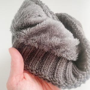Grey Pom Sherpa Lined Knit Toque