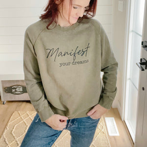 Manifest Your Dreams Mineral Washed Vintage Sage Sweatshirt