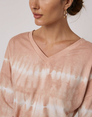 Ladies Blush Tie-Dye V-Neck Top