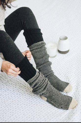 Ladies Two-Tone Lounge Socks in Black