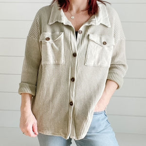 Waffle Button Down Lounge Top